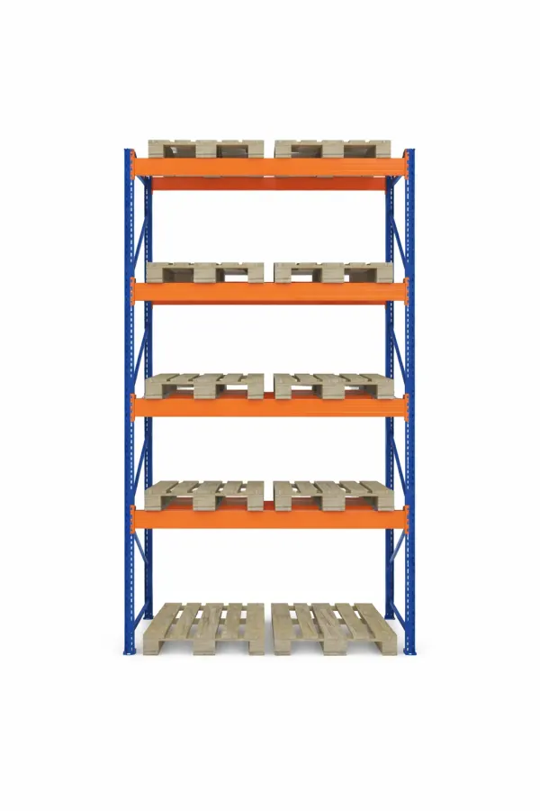 Raft depozitare paleți, 4 nivele, 2400 kg/nivel – H:6000mm x L:1980mm x W:1100mm, 2400 kg/nivel - Handlekraft Raft depozitare paleți, 4 nivele, 2400 kg/nivel – H:6000mm x L:1980mm x W:1100mm, 2400 kg/nivel