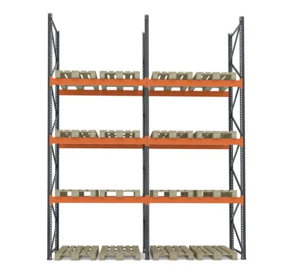 Raft depozitare paleți, 3 nivele, 2300 kg/nivel – H:5000mm x L:3870mm x W:1100mm