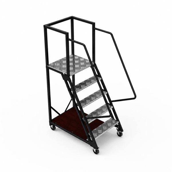 Scară mobilă cu platformă cu aluminiu cu balustradă și roți - 1148x1079x700 mm, 4+1 trepte - Handlekraft Scară mobilă cu platformă cu aluminiu cu balustradă și roți - 1148x1079x700 mm, 4+1 trepte