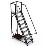 Scară mobilă cu platformă cu aluminiu cu balustradă și roți - 1898x1512x700 mm, 7+1 trepte