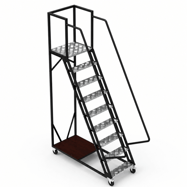 Scară mobilă cu platformă cu aluminiu cu balustradă și roți - 2148x1656x700 mm, 8+1 trepte - Handlekraft Scară mobilă cu platformă cu aluminiu cu balustradă și roți - 2148x1656x700 mm, 8+1 trepte