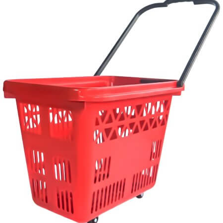 Coș de cumpărături cu roți – 54 L, plastic rezistent,rosu