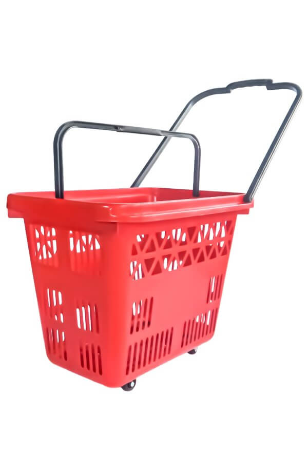 Coș de cumpărături cu roți – 54 L, plastic rezistent,rosu