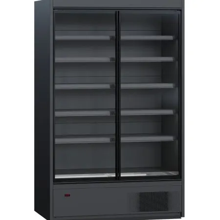 Vitrină frigorifică verticală dublă, neagră, cu uși din sticlă - H:2100mm x L:1250mm x W:770mm