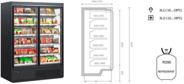 Congelator vertical negru cu uși duble din sticla – H:2100mm x L:1562mm x W:770mm - Handlekraft Congelator vertical negru cu uși duble din sticla – H:2100mm x L:1562mm x W:770mm