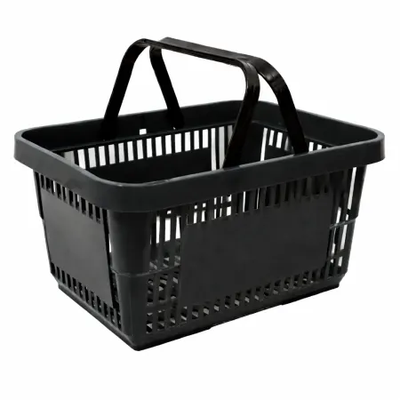 Coș de cumpărături de mână negru, 22 L, plastic rezistent, mâner dublu, negru