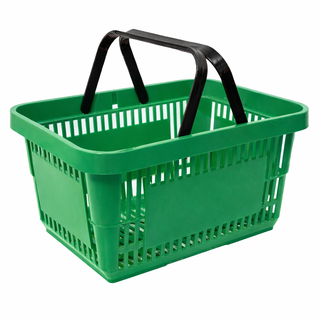 frigidere duble Coș de cumpărături de mână, 22 L, plastic rezistent, mâner dublu, verde
