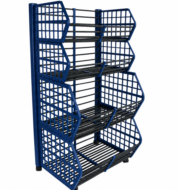 Coș promoțional din plastic cu 4 nivele – H:140cm x L:71cm x W:58cm - Handlekraft Coș promoțional din plastic cu 4 nivele – H:140cm x L:71cm x W:58cm