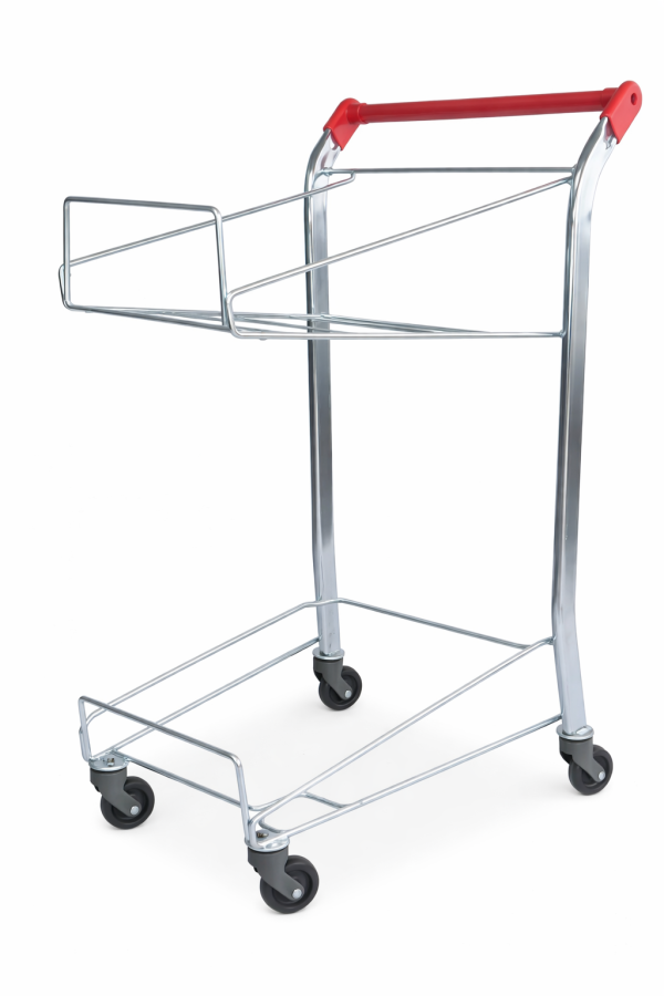 Suport mobil pentru 2 coșuri de cumpărături – metalic, cu roți