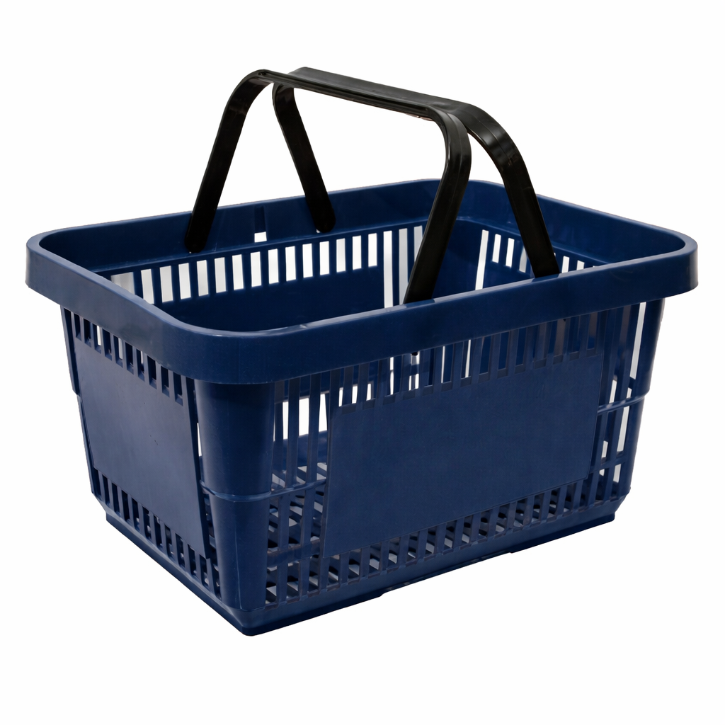 frigidere duble Coș de cumpărături de mână, 22 L, plastic rezistent, mâner dublu,albastru