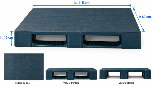 Palet din plastic - L:1150mm x l:800mm x h:150mm
