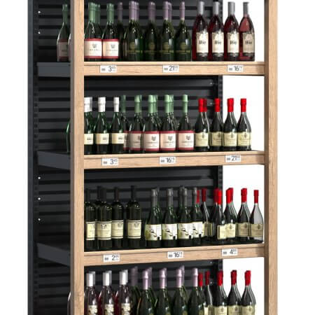 Raft comercial pentru vinuri cu iluminare LED – 1050 × 740 × 1960 mm