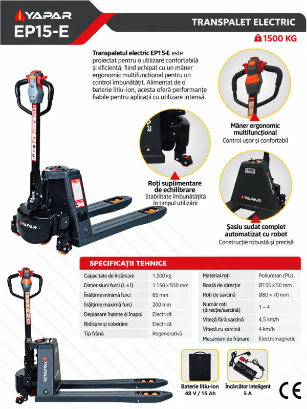 Transpalet electric HK-2000 kg, baterie Li-Ion, incarcare rapida - Handlekraft Transpalet electric HK-2000 kg, baterie Li-Ion, incarcare rapida